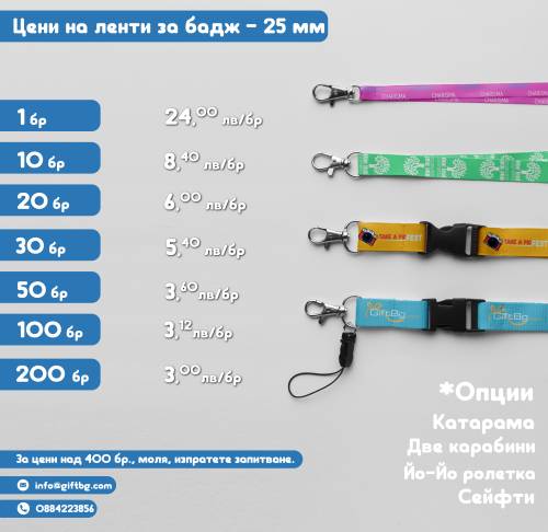 Печат на лента за бадж 25 мм от 3,00лв./бр.