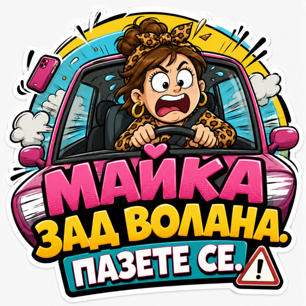 Стикер „Майка зад волана, пазете се“