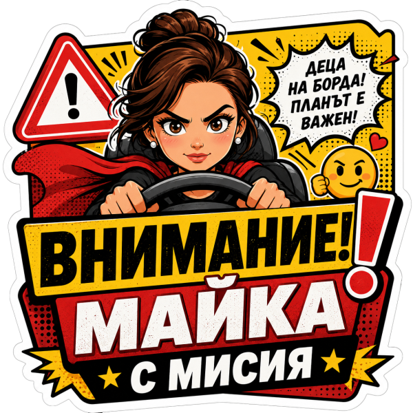 Стикер "Внимание майка с мисия"