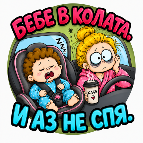 Стикер "Бебе в колата, и аз не спя"